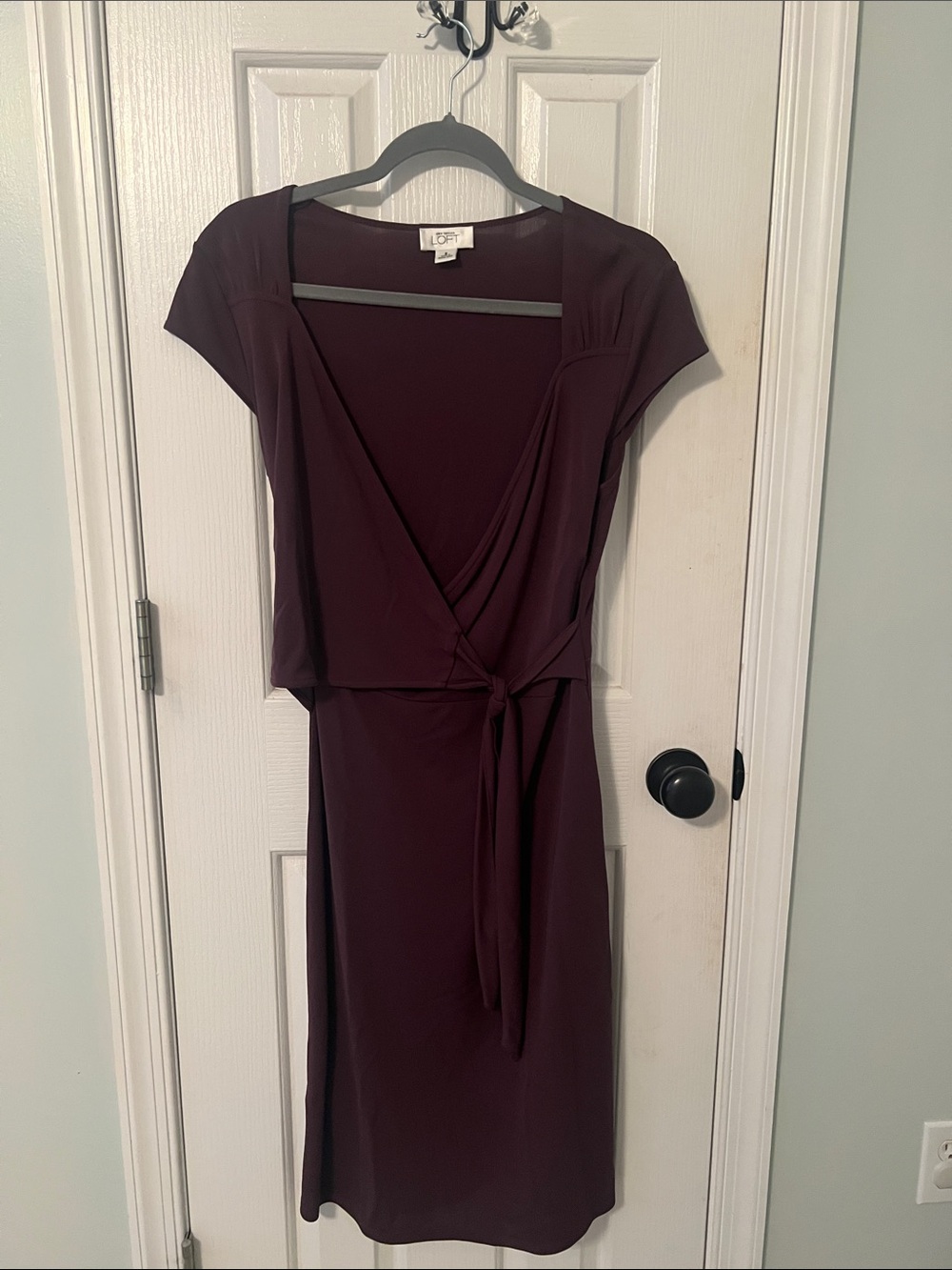 LOFT Plum Wrap-Style Midi Dress with Tie